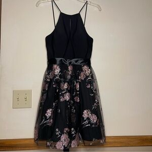 Blondie Nites cocktail dress black key hole bust‎ pink glitter junior size 7